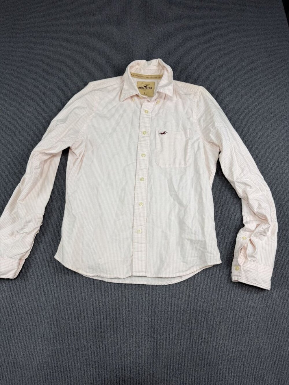 Hollister Mens Pink Striped Long Sleeve Button-Down Shirt L